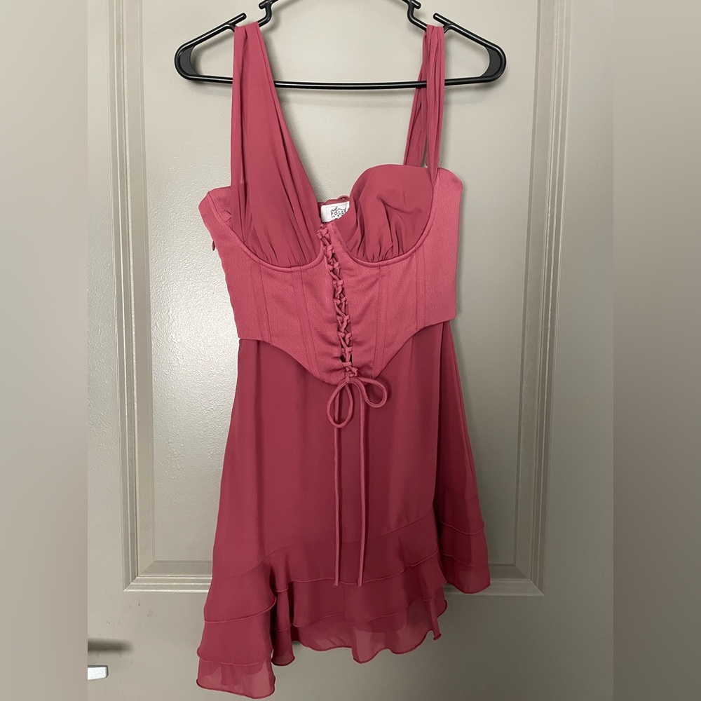Oh Polly Farrah asymmetric corset mini dress